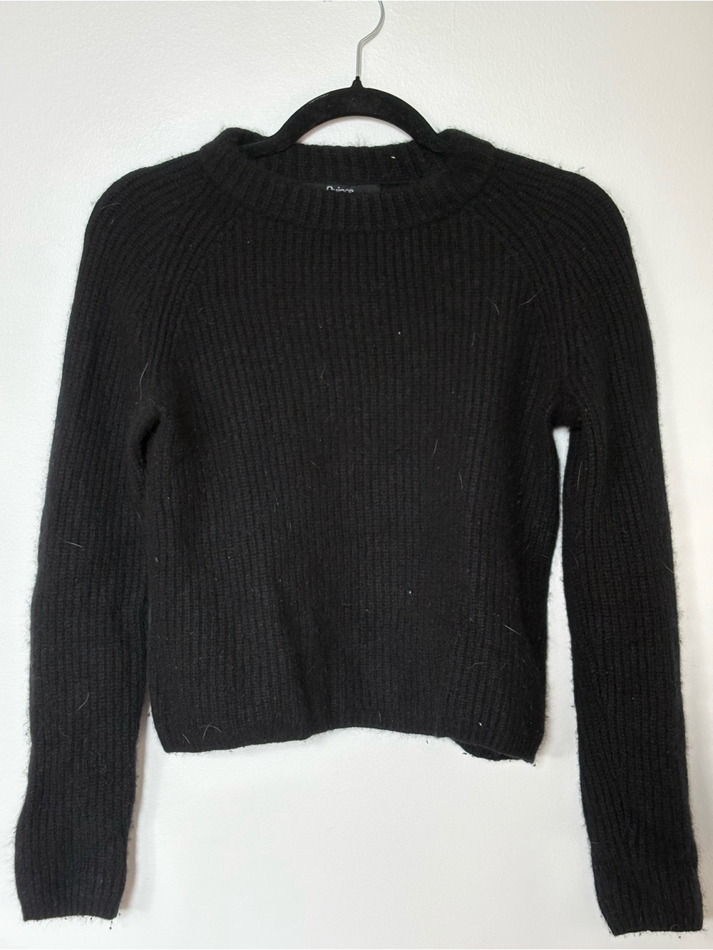 Cashmere Black Ribbed Crewneck Sweater - Women